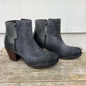 Roan Bed Stu Lina Mixed Suede Leather Black Charcoal Heeled Boot Bootie 9.5